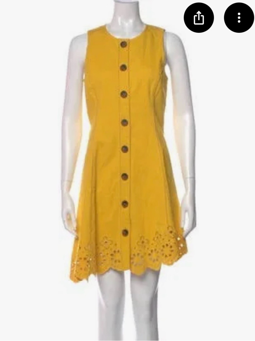 10 Crosby Derek Lam Yellow Sleeveless Button-Front Eyelet-Hem Dress